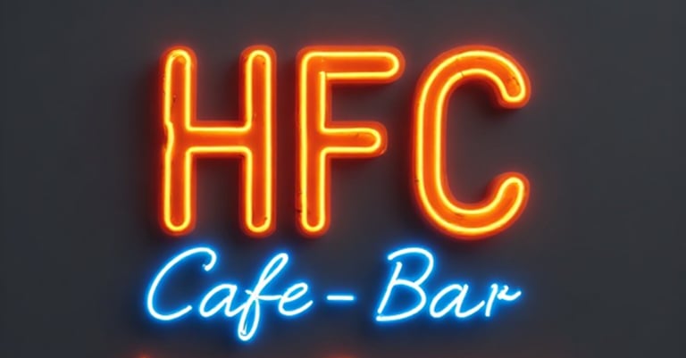 HFC cafe-bar fast foood, churrasco, grelhados e gelados. logo