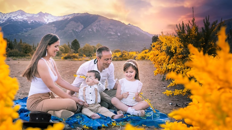 Sesión de fotos para familias en Bariloche. Fotografía familiar