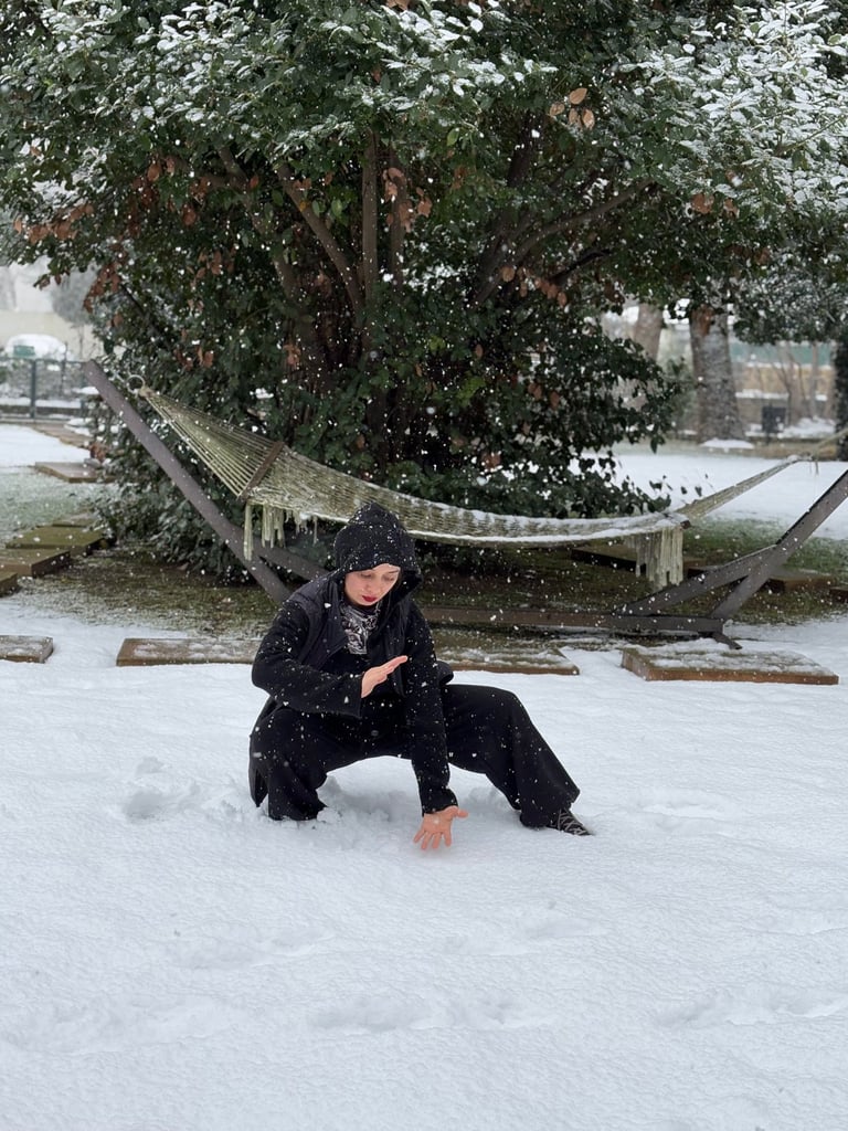 Mine Şillliler moves in silent strength as snow falls