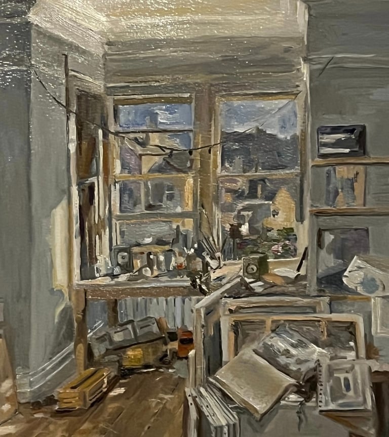 Study of Pete Brown Interior on Paper in Oil
