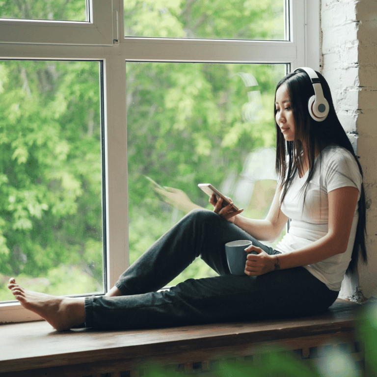 Woman listening to audio