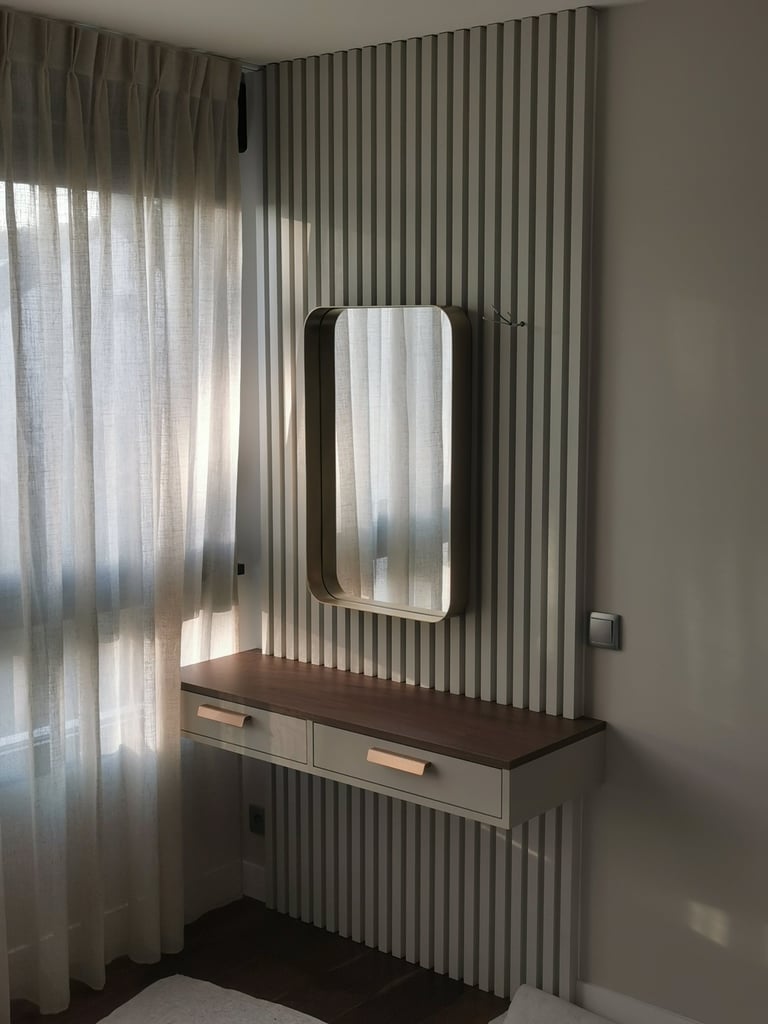 un espace coiffeuse en mode cocon alliant matériaux moderne et sobriété