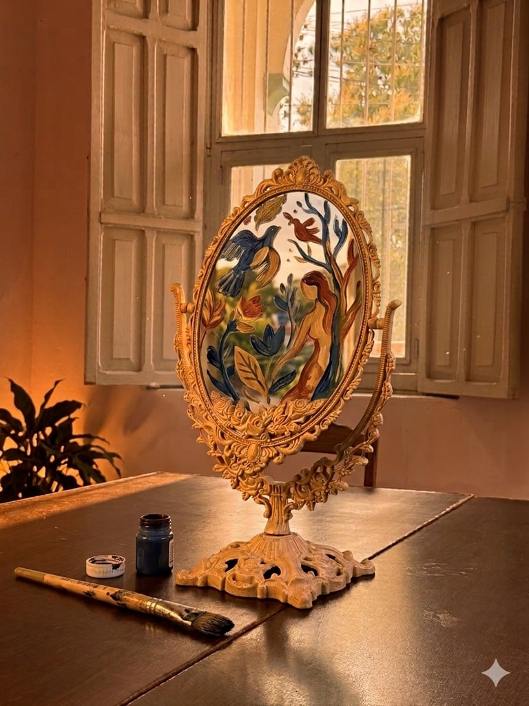 Espejo intervenido en taller de Arte - terapia.