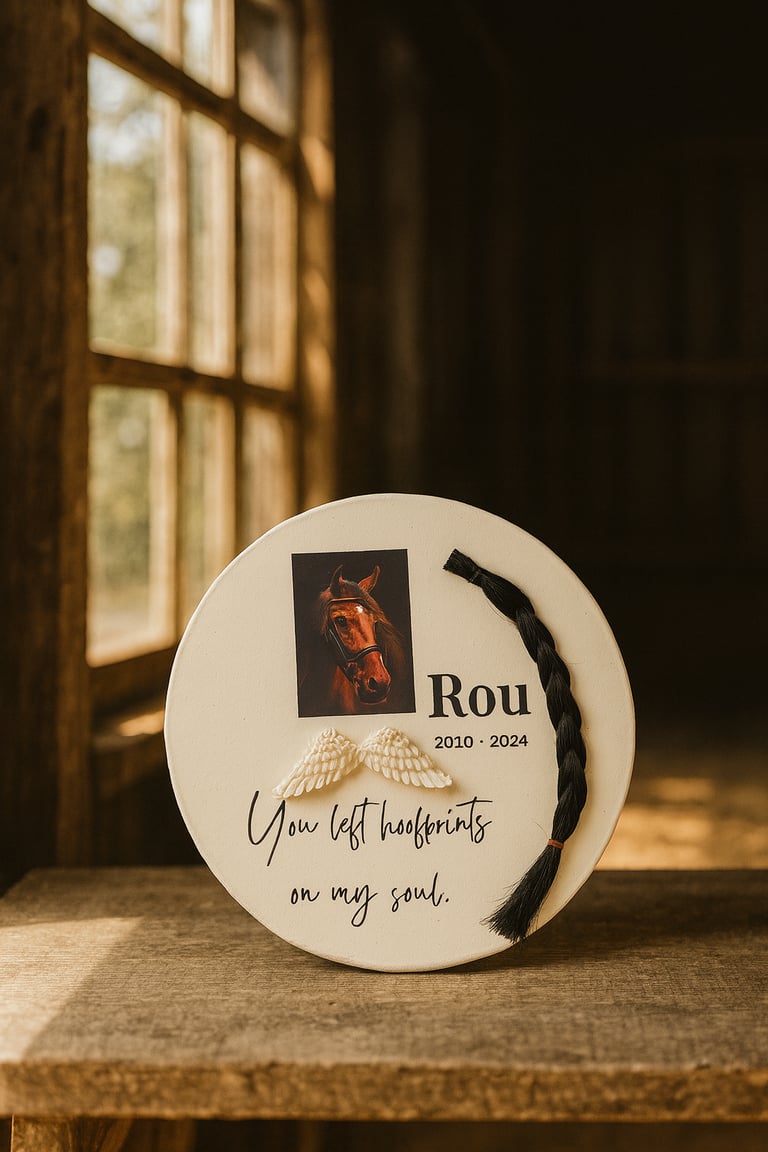 horse memorial stone with horse mane braid