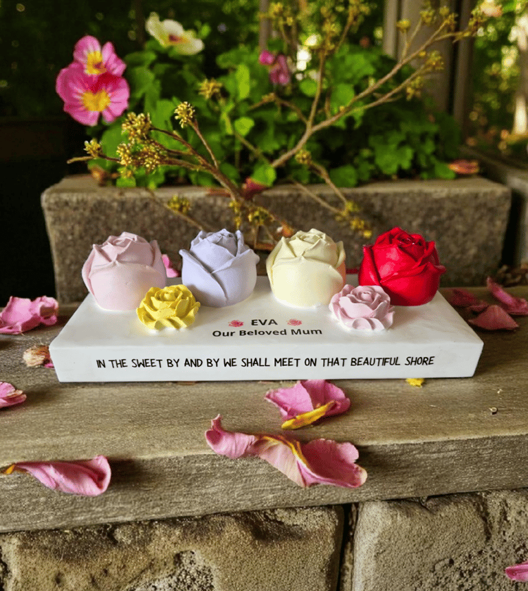 mother memorial made with hydrostone with roses