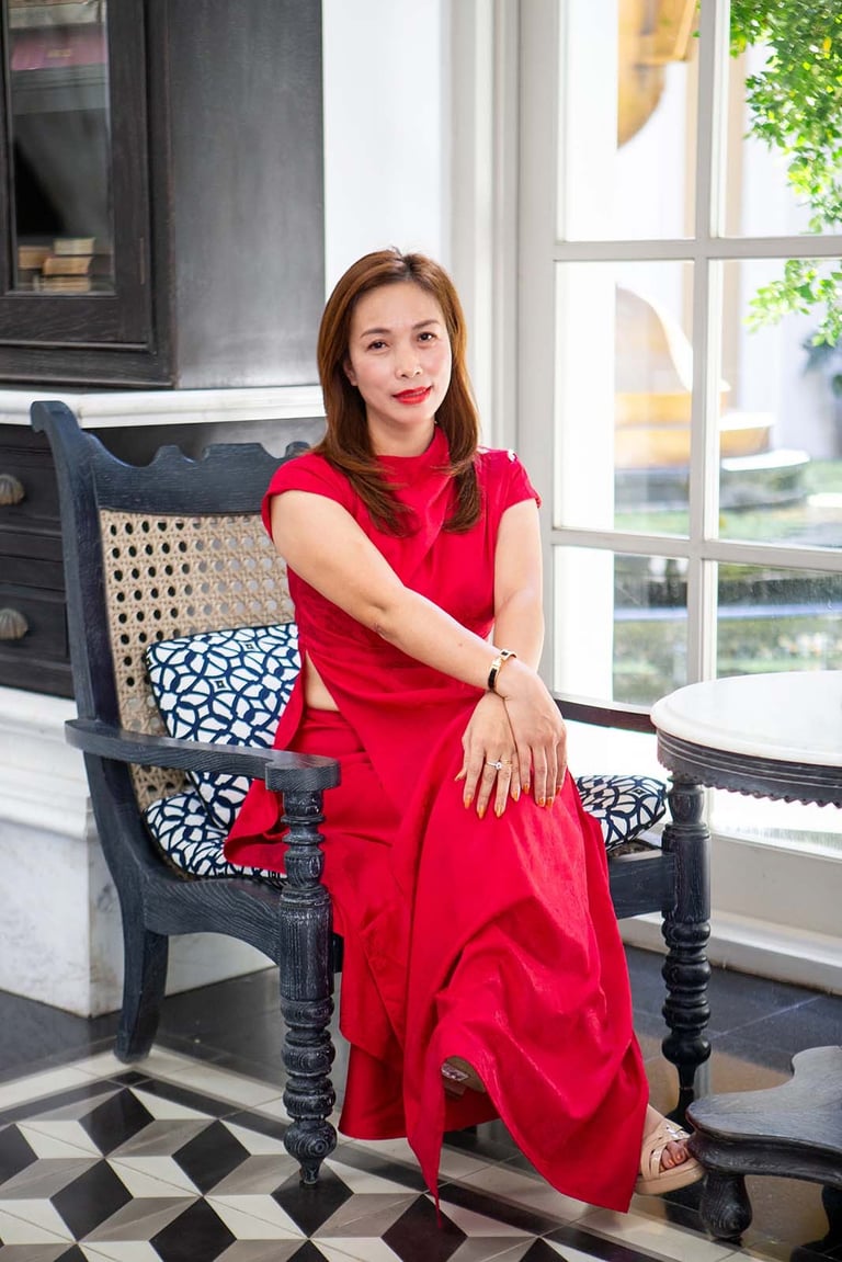 Elegant portrait in red dress at Marriott Phu Quoc