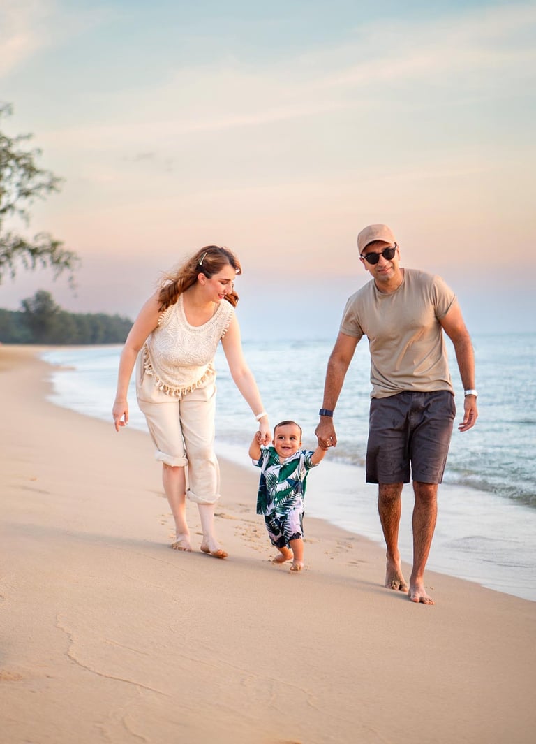 Sunset beach walk family photoshoot at Movenpick Phu Quoc