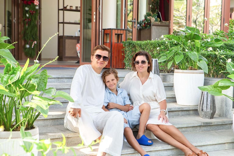 Family photoshoot at luxury resort villa in Phu Quoc