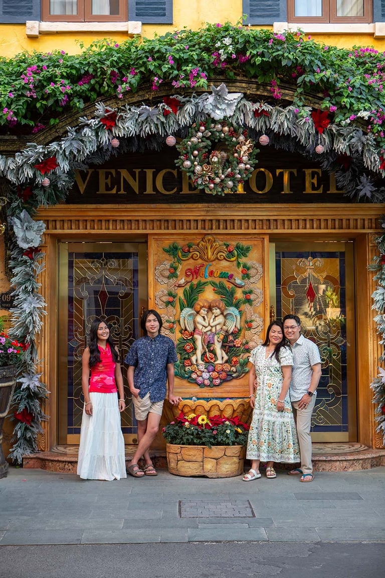 Family portrait at Venice Hotel Grand World Phu Quoc