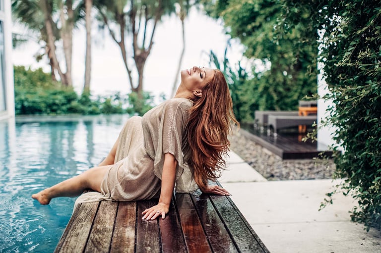 Luxury villa poolside portrait near Vinpearl Phu Quoc