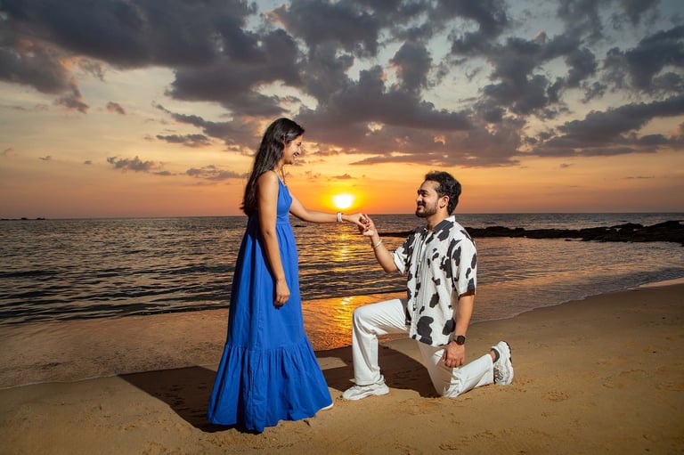 Man proposing at sunset beach near Sunset Town Phu Quoc