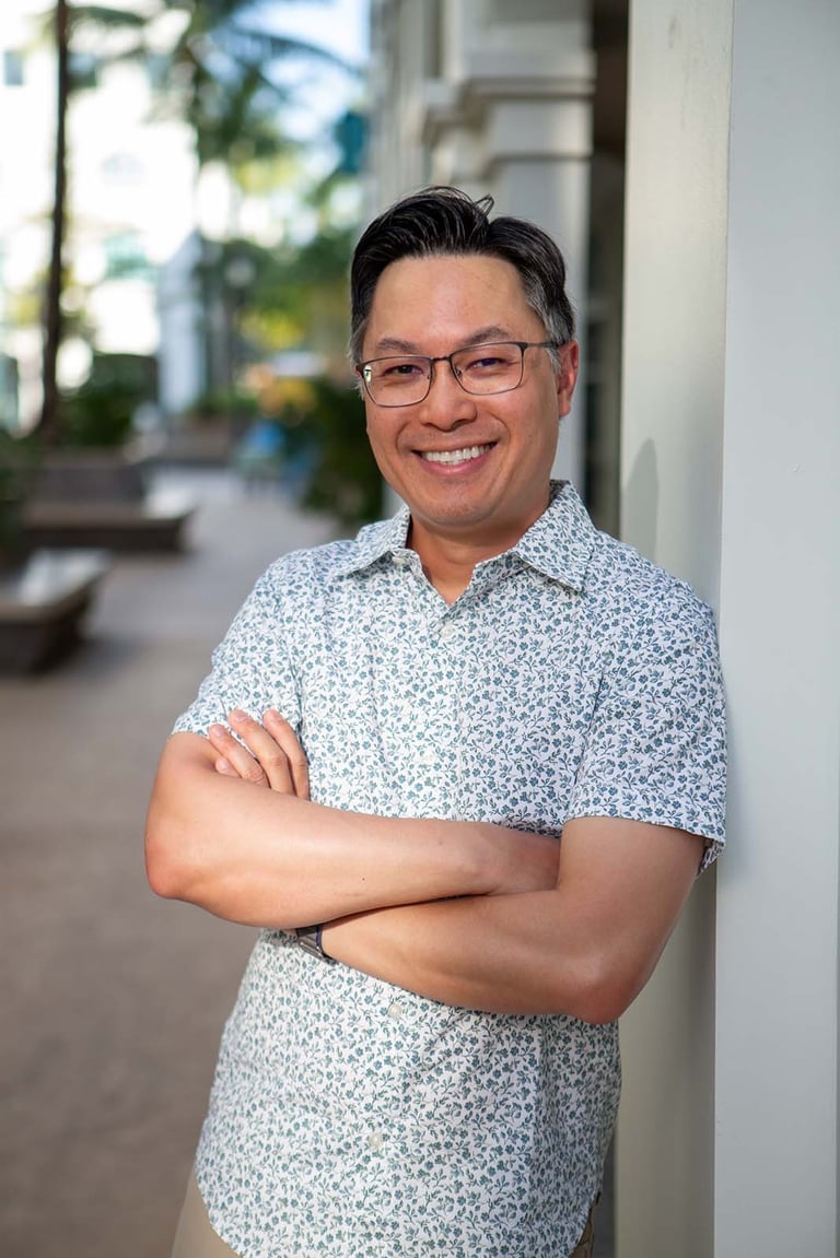 Traveller portrait with glasses near Marina Town Phu Quoc promenade