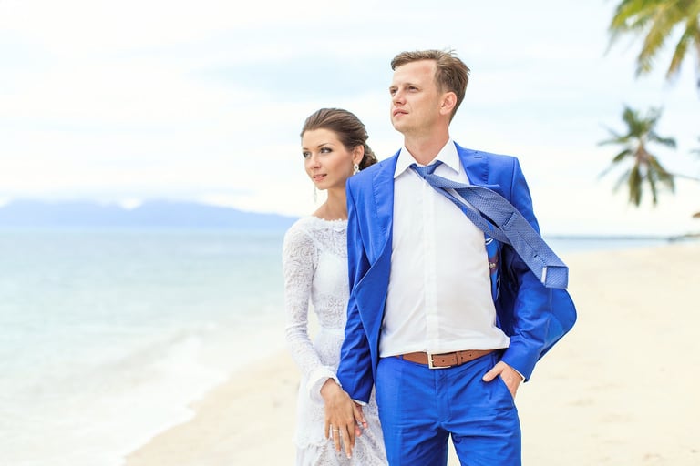 Wedding couple on Wyndham Grand beach in Grand World