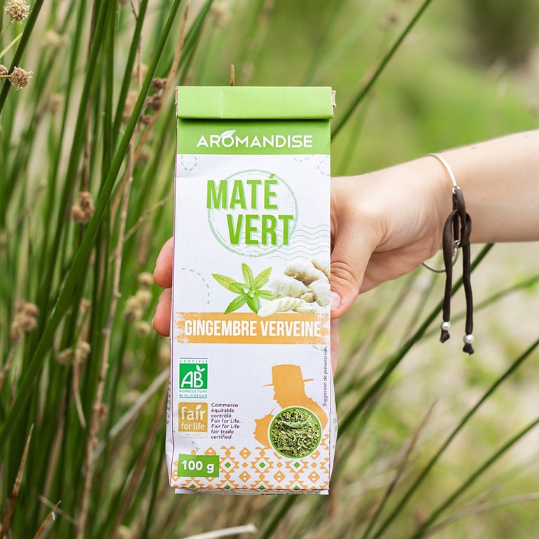 Maté Vert Gingembre Verveine, packaging par Marion Guizzardi, directrice artistique, Montpellier. Photo Océane Duveau.