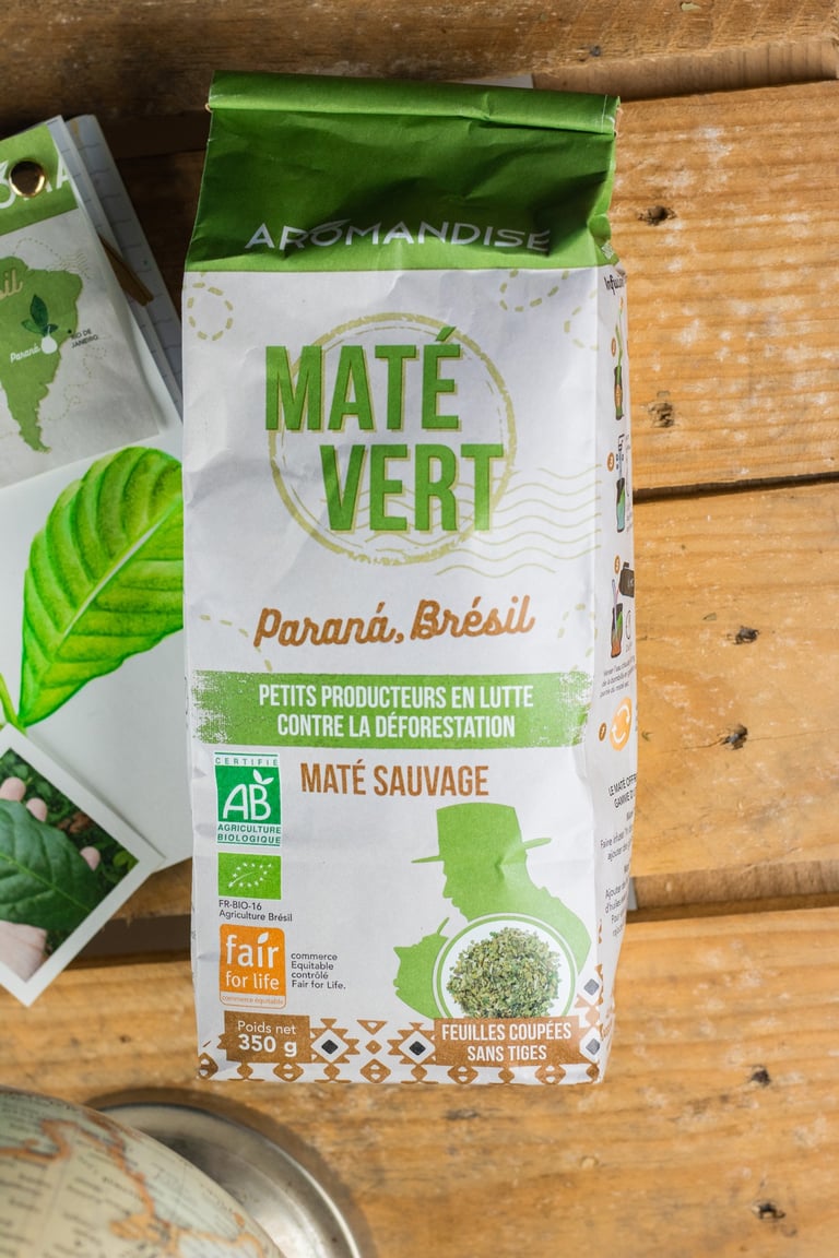 Maté vert sauvage Paraná, Packaging Marion Guizzardi, directrice artistique, Montpellier. Photo Océane Duveau