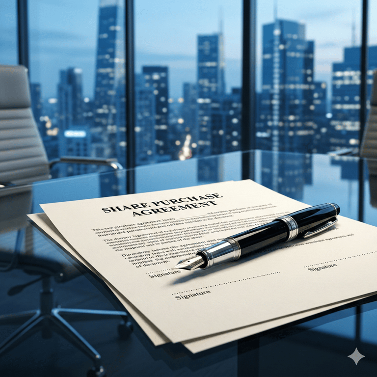 Commercial law and share purchase agreements at Harsh Malik Law Offices.