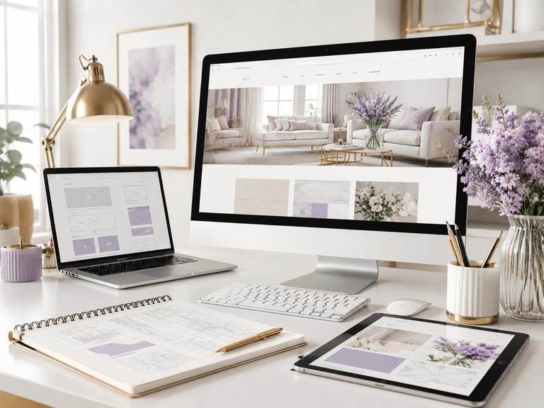Modern home office with lavender accents