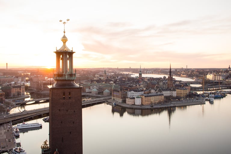 View over Riddarholmen and the tower of the City Hall in Stockholm. Credits: Björn Olin/Folio/imagebank.sweden.se