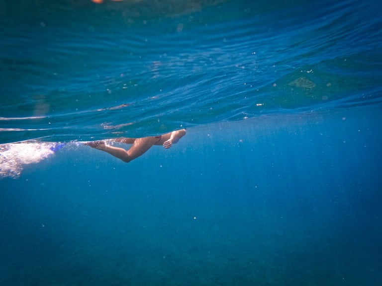 Silhouette of a woman swimming on the surface