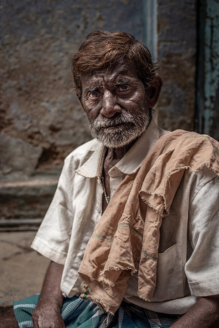 Black indian man with white beard