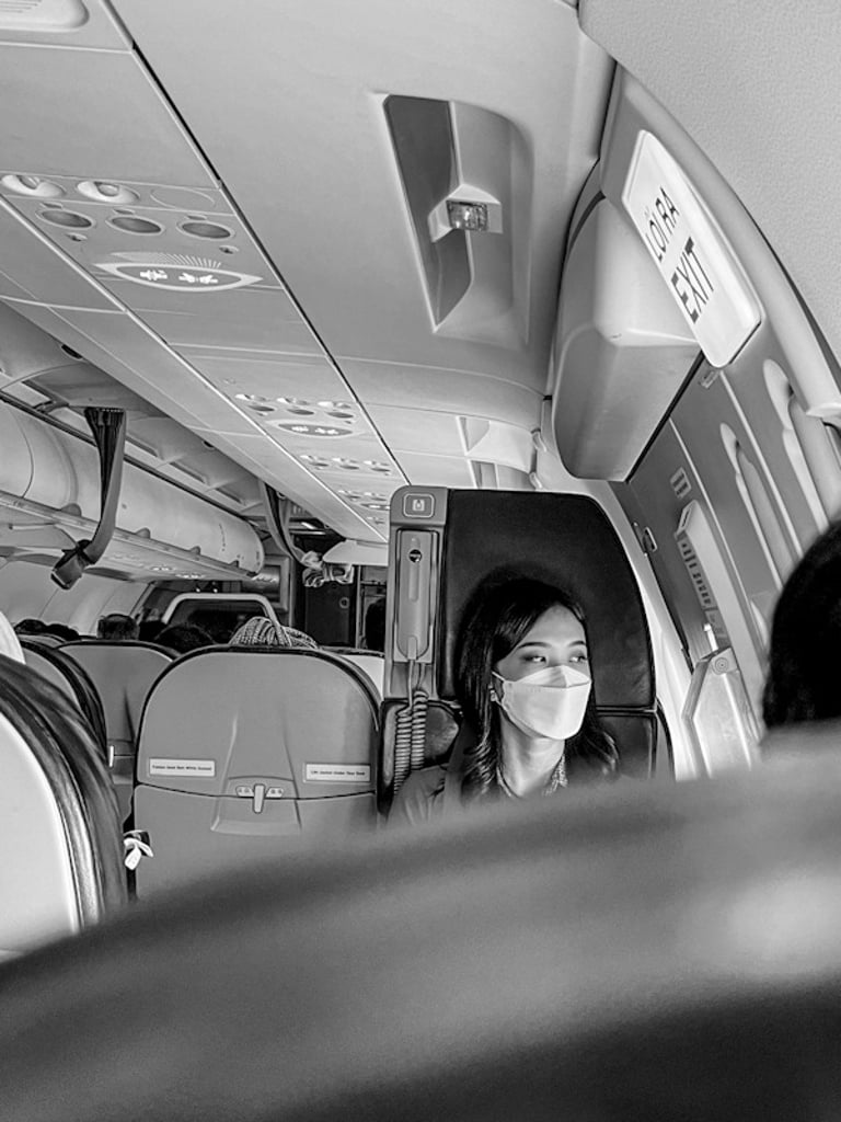 Flight attendant with mask