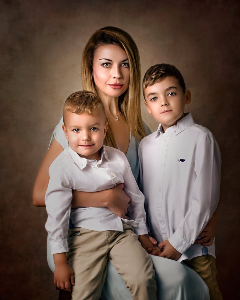 Fine art mother and sons portrait session in Sydney photography studio
