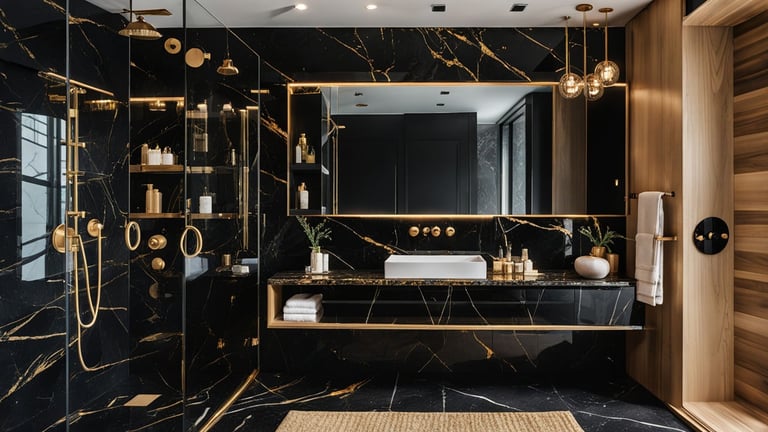 black and gold bathroom design | luxury interiors concept