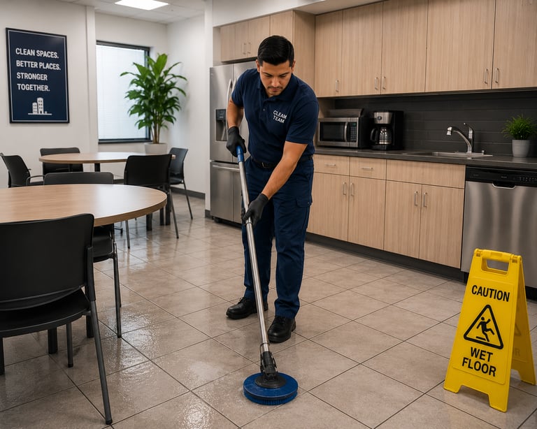 Commercial tile and grout cleaning for office breakrooms and kitchen floors in Mid-Michigan