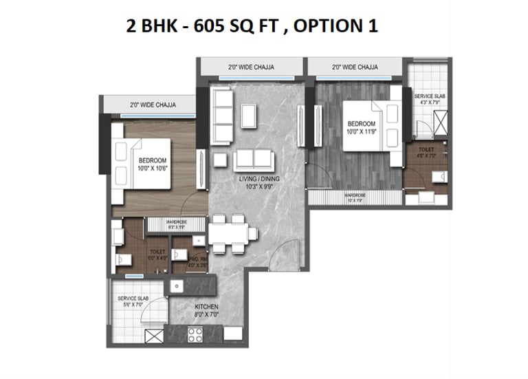 2BHK Plan, Roswalt Zaiden Oshiwara, Roswalt Zaiden SV Road Jogeshwari West, Roswalt Zaiden Jogeshwari West
