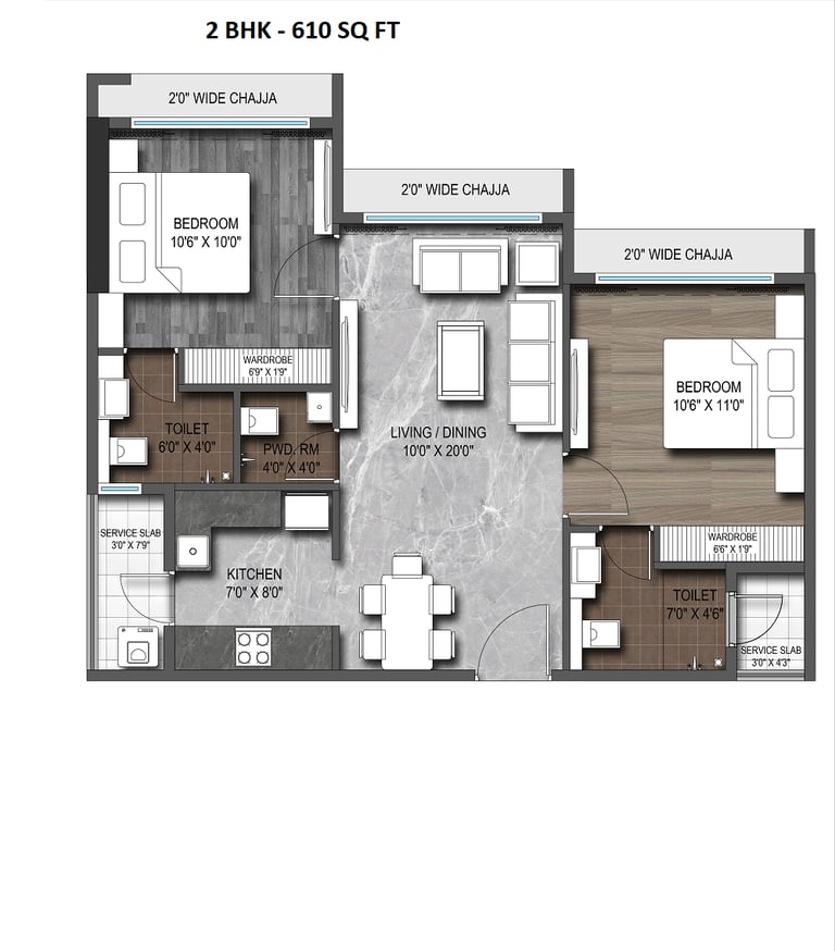 2BHK Plan, Roswalt Zaiden Oshiwara, Roswalt Zaiden SV Road Jogeshwari West, Roswalt Zaiden Jogeshwari West