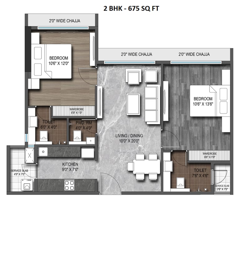 2BHK Plan, Roswalt Zaiden Oshiwara, Roswalt Zaiden SV Road Jogeshwari West, Roswalt Zaiden Jogeshwari West