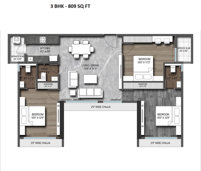 3 BHK Plan, Roswalt Zaiden Oshiwara, Roswalt Zaiden SV Road Jogeshwari West, Roswalt Zaiden Jogeshwari West