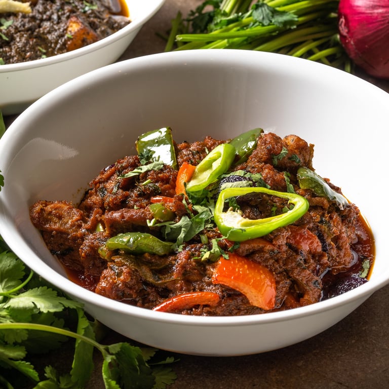 Meat dish with spring onion and coriander