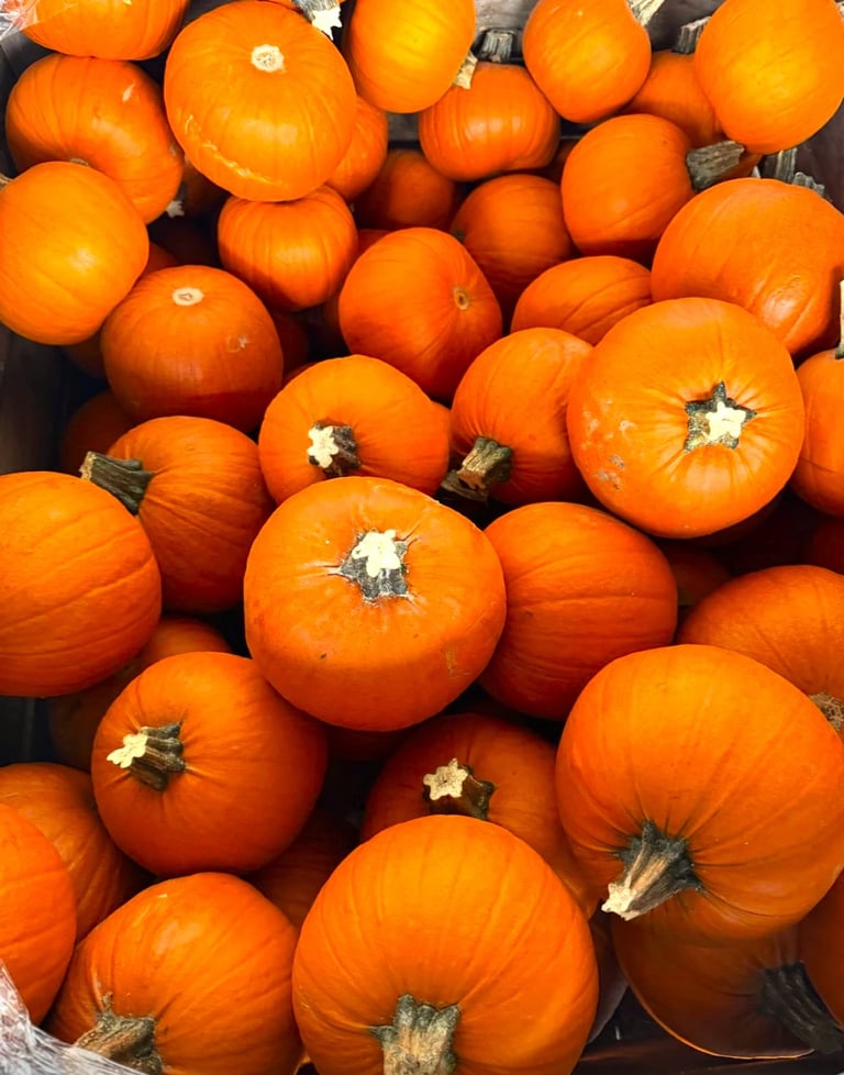 Małe dynie ułożone w stos, idealne na jesienne dekoracje i potrawy sezonowe.