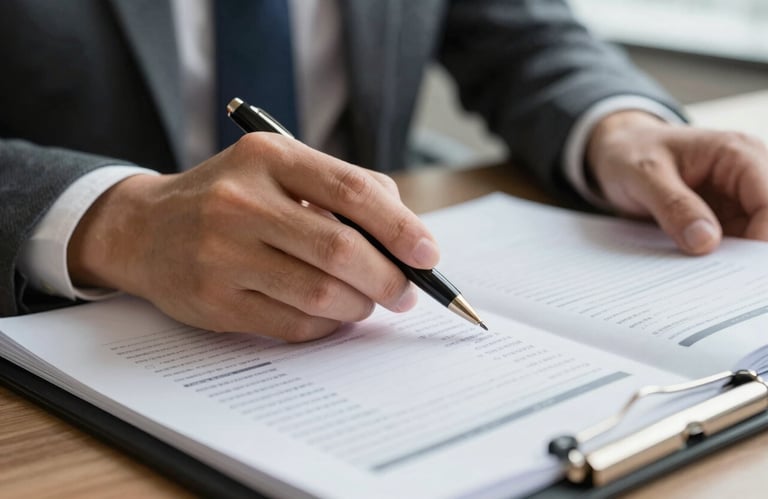 A close-up of a professional in a North American business setting, holding a pen and reviewing structured data on a clean, modern interface.