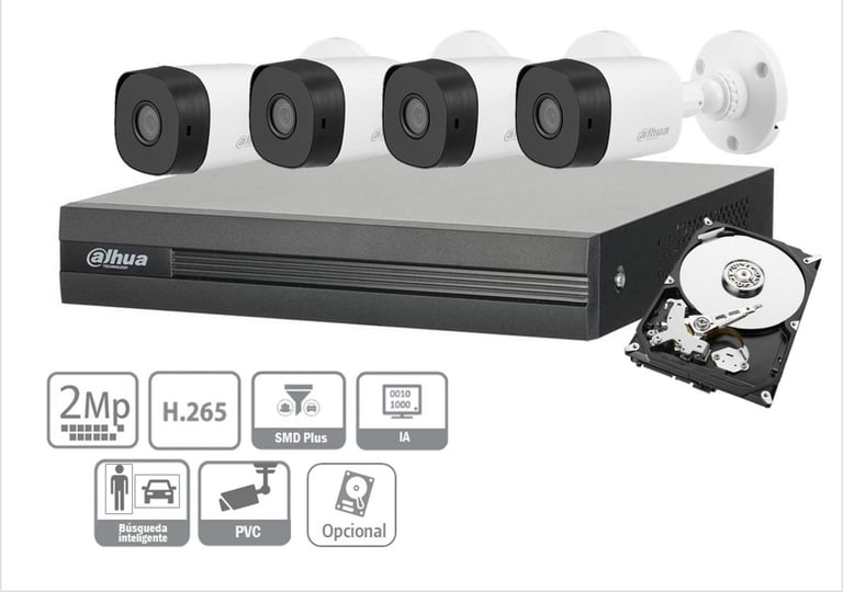 Kit 8 Canales 2 Megapíxeles/ DVR Cooper-I WizSense/ IA/ H.265+/ 4 Cámaras B1A21(Policarbonato) 1080p/ 8 Canales + 2 IP 