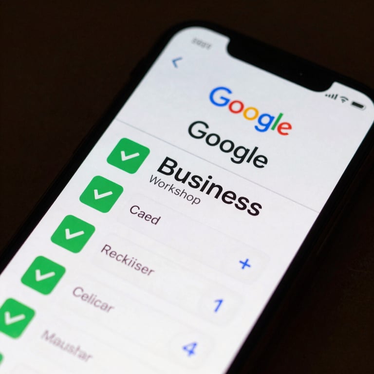 A close-up photograph of a smartphone screen showing a highly rated Google Business profile for a local Mexican workshop, with bright green checkmarks and clear call buttons.
