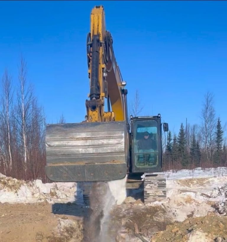 CAT 316F Excavator On Winter Job Site In Houston Alaska