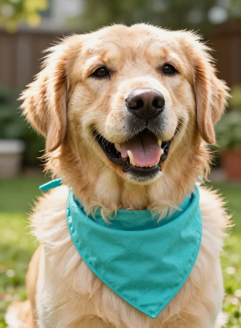 Perro Golden con un pañuelo verde al cuello 