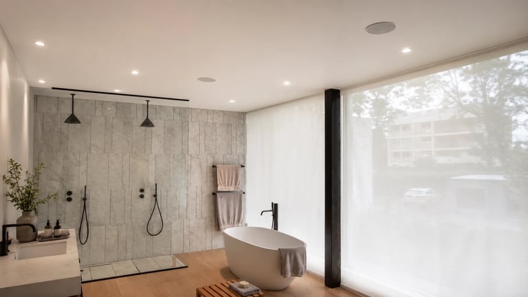 réseau connecté sonore installation cachée plafond audio video neuilly salle de bain