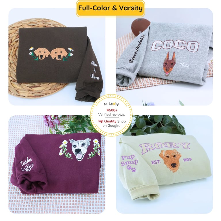 Sudaderas personalizadas para mascotas con bordados que incluyen letras personalizados de perros.