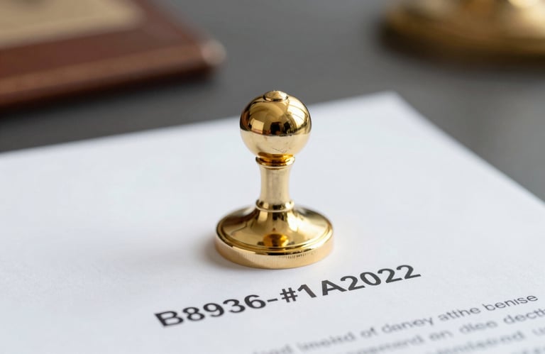 A gold-rimmed official seal resting on a document, symbolizing Saudi Arabian legal compliance and business registration. High-end, corporate photography style using #B8936F and #1A202C.