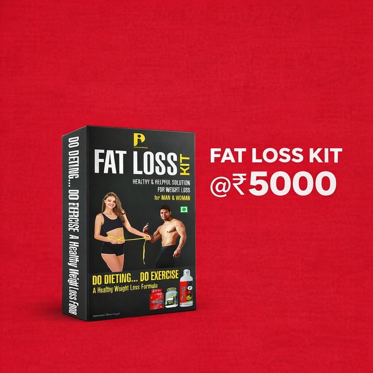 Powerhouse fat loss kit for men and women featuring weight loss supplements on a red background.