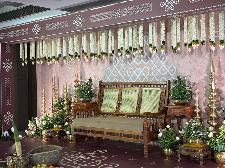 Traditional Kerala Wedding Decor with Lotus and Jasmine by Thrissur Weddings