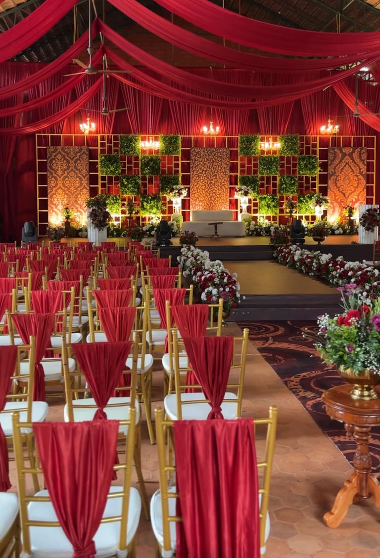 Royal Red Wedding Reception Decor in Kerala by Thrissur Weddings  Theme Name