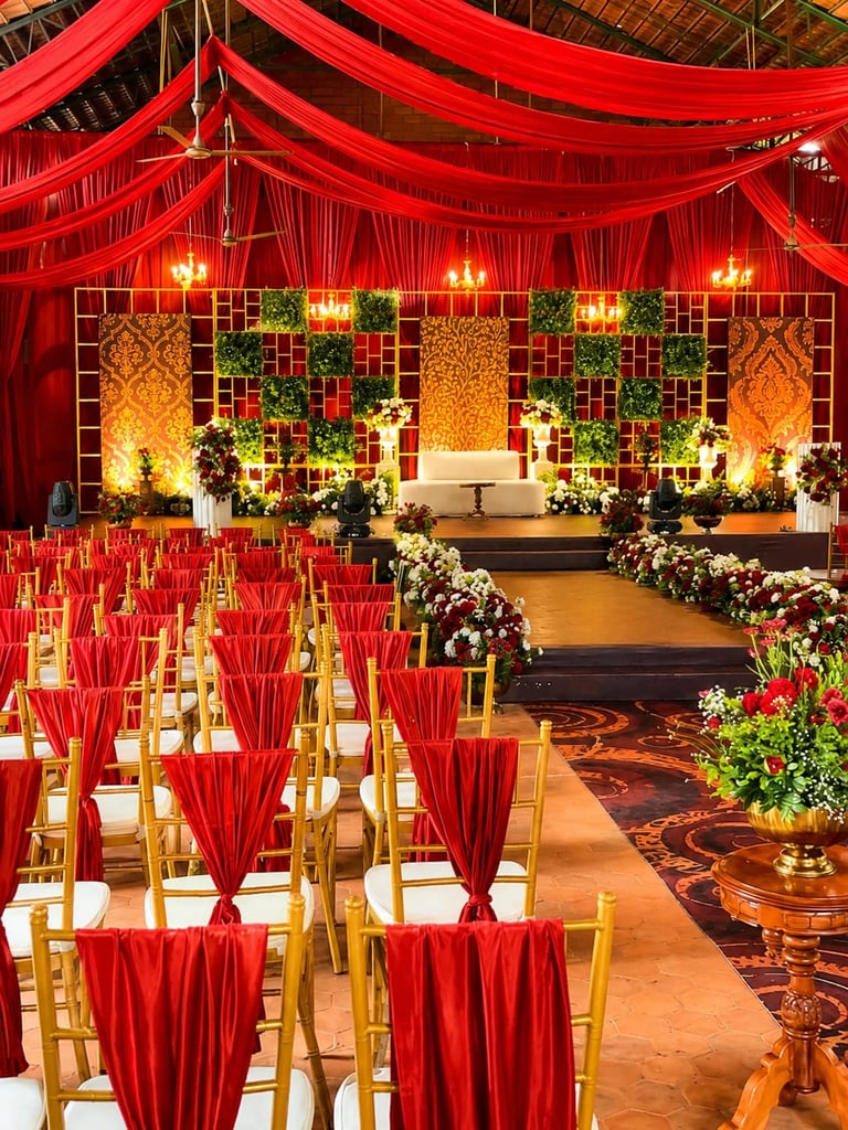 Royal Red & Gold Wedding Reception Decor Thrissur Weddings