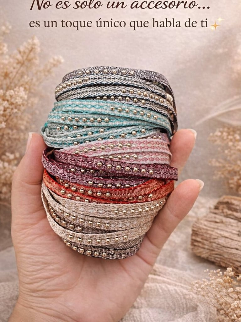 Pulseras en telar egipcio con balines en oro laminado