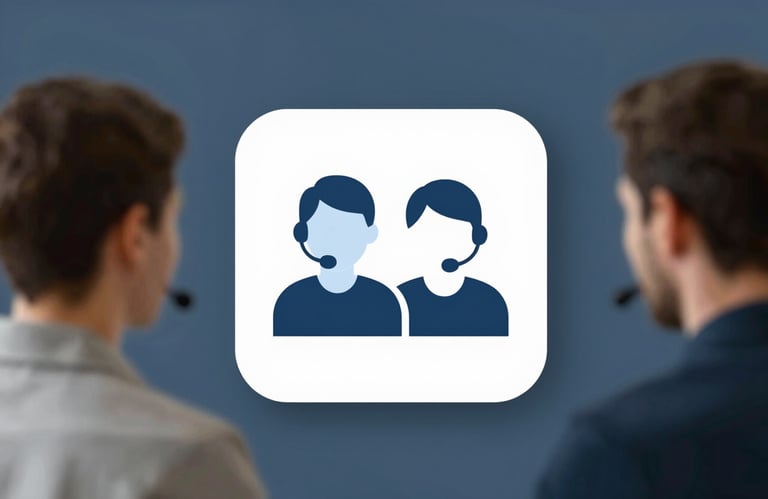 An icon of two people interacting, representing personalized customer support. Simple, modern aesthetic using the brand palette #1A202C and #F7FAFC.