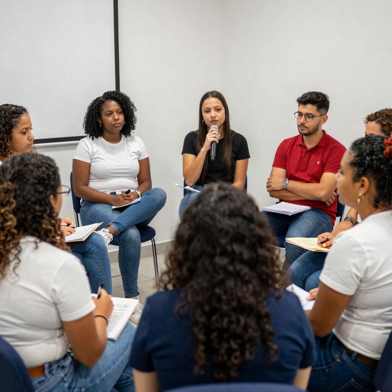 A warm meeting between a lawyer and a family discussing legal matters.. Thei are brazilian