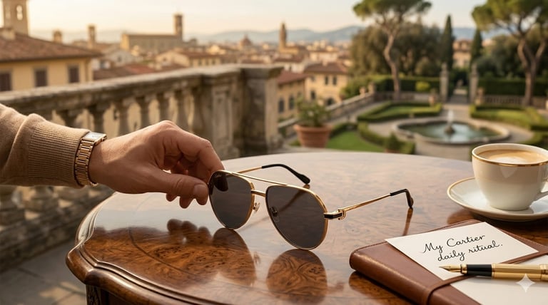 Cartier Santos de Cartier Aviator Sunglasses Gold and Black Edition with signature screw motif - Aut